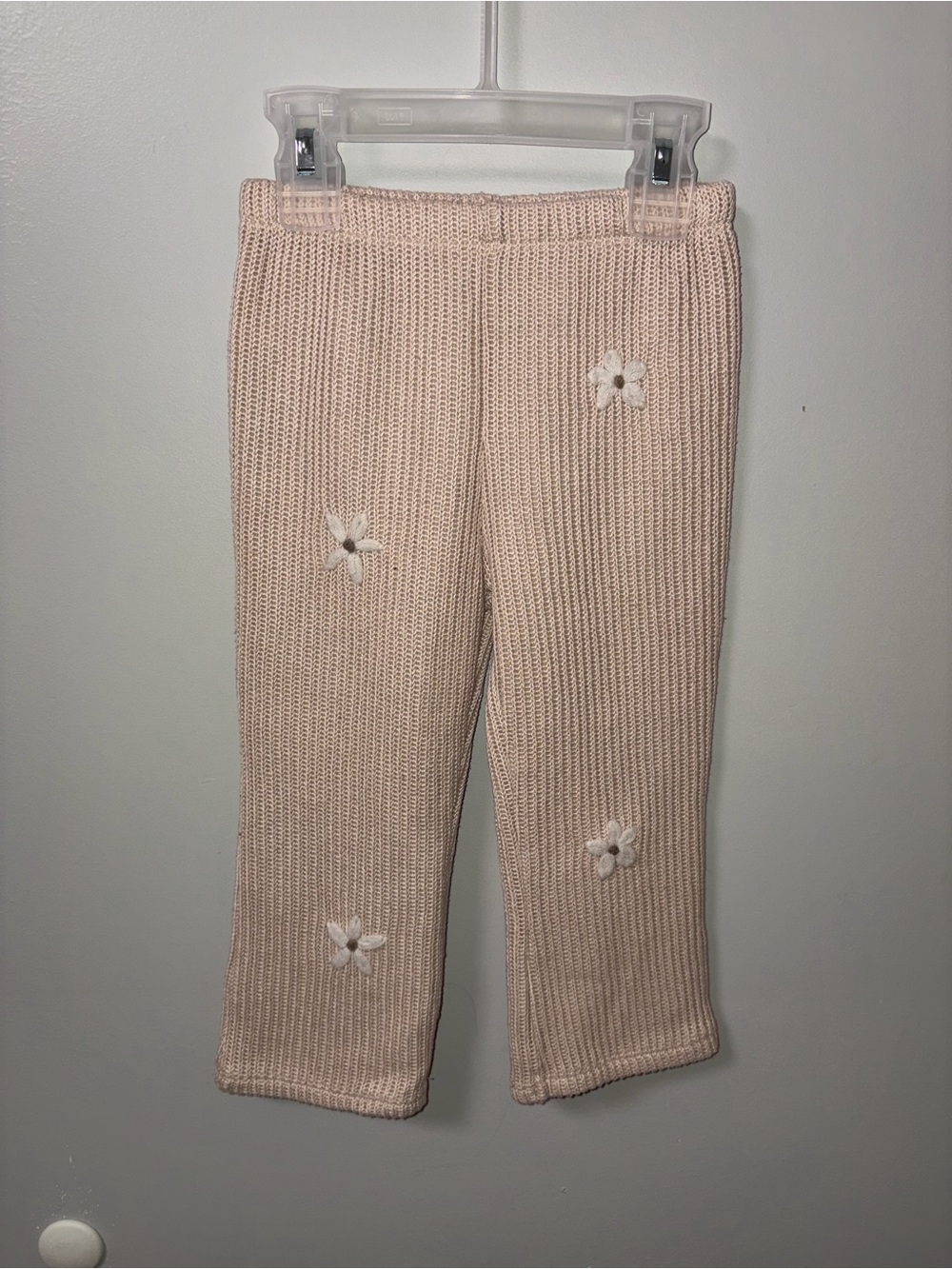 Snug Beige Knit Daisy Embroidered Wide Leg Boho Pants Baby 24M Fits Big